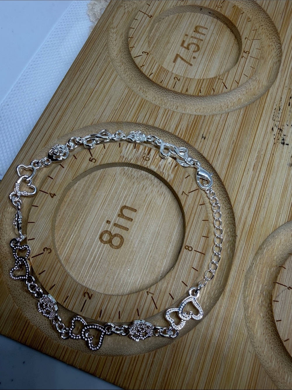 925 Sterling Silver Rose & Open Heart Bracelet | Romantic Cottagecore - Picture 6 of 7